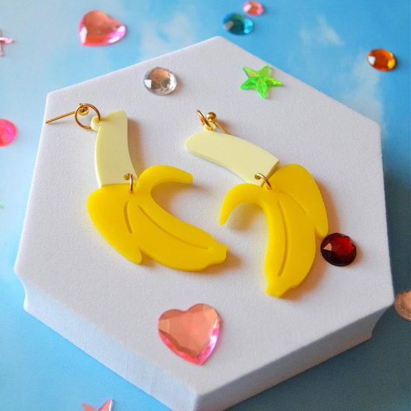 Acryl Banaan Verdwenen Bananen Fruit Fruitige Esthetische Trendy Zomer Statement Oorbellen