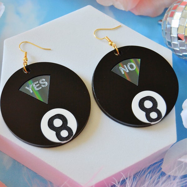 Acrylic Magic 8 Ball Mystical Question 90s Y2K Toy Lucky Nostalgic Statement Earrings