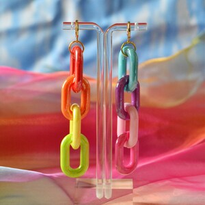 Chunky Acrylic Plastic Rainbow Gradient Chain Link Dangle Drop Earrings