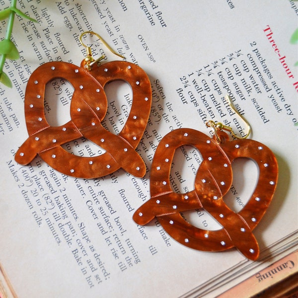 Acrylic Buttery Pretzel Mall Pretzels Salted Boardwalk Oktoberfest Statement Earrings