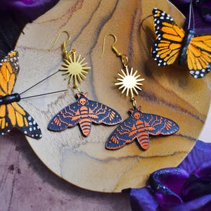 Acrylic Iridescent Death Head Moth Spooky Occult Mystical Halloween Celestial Earrings