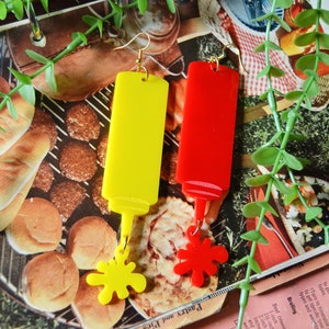 Boucles d'oreilles tendance en acrylique ketchup moutarde sauce hot-dog barbecue barbecue