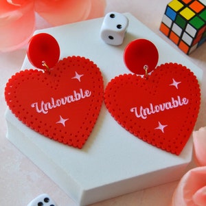 Acrylic The Smiths Morrissey Unlovable Lacy Heart Box of Chocolates Emo Statement Earrings