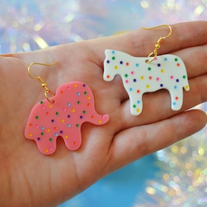 Acrylic Circus Animal Sprinkle Cookie Cracker Nostalgic Childhood Dessert Sweet Treat Mismatched Statement Earrings