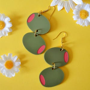 Acrylic Martini Stuffed Olive Olives Picnic Cocktail Party Retro Statement Earrings