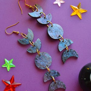 Acrylic Celestial Moon Phase Marbled Pearl Glitter Galaxy Witchy Statement Earrings