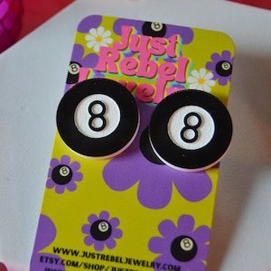 Acrylic 8 Ball Pool Billiards Lucky Magic 8 Ball Stud Studs Earrings