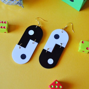 Acrylic Abstract Yin Yang Balance Boho Arch Groovy Statement Earrings