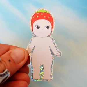 Vinyl Holographic Glitter Sonny Angel Kewpie Strawberry Baby Doll Coquette Stanley Cup Sticker