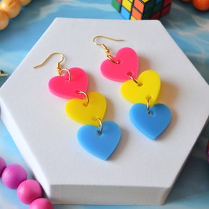 Acrylic Pansexual Pan Pride Flag LGBTQIA Love Is Love Hearts Rainbow Pride Statement Dangle Earrings