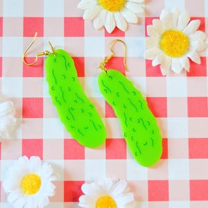 Acrylic Pickle Girl Pickles Lover Veggie Farmer&#39;s Market Summer Foodie Statement Earrings