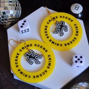Acrylic Crime Scene Do Not Cross True Crime Lover Addict Fun Funky Hoops Statement Earrings
