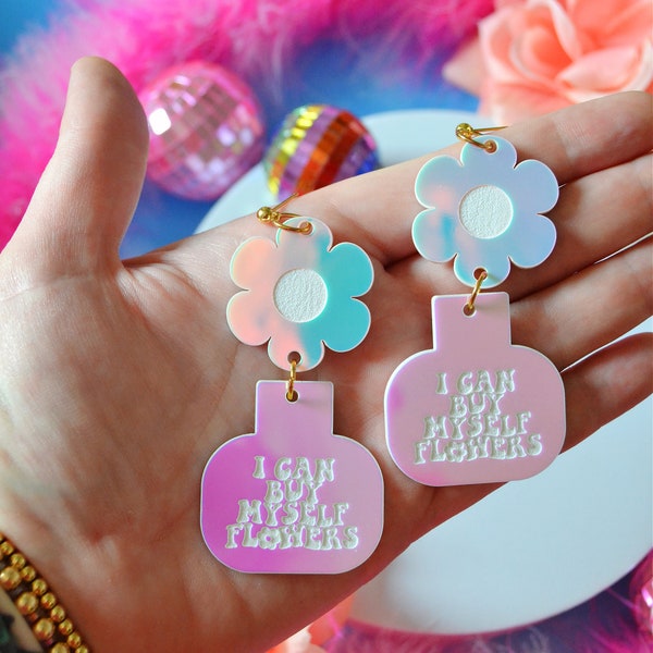 Acrylic I Can Buy Myself Flowers Iridescent Daisy Flower Vase Miley Cyrus Girl Power Statement Earrings