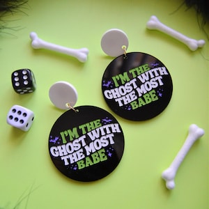 Acrylic Ghost with the Most Babe Beetlejuice-Inspired Halloween Statement Earrings