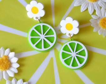 Acryl Lime Citrus Cutie Fruit Fruitig Kawaii Daisy Spring Margarita Statement Oorbellen