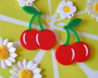 Acrylic Cherry Cherries Coquette Cutie Kawaii Fruit Fruity Cottagecore Lana Statement Earrings