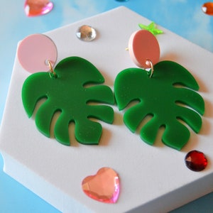 Acrylic Monstera Leaf Plant Lover, Plant Mom, Nature Greenery, Golden Girls Inspired Statement Earrings