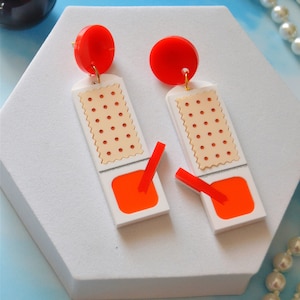Acrylic Cheese and Crackers Dip Snacks 90s Nostalgic Snack Pack Statement Earrings