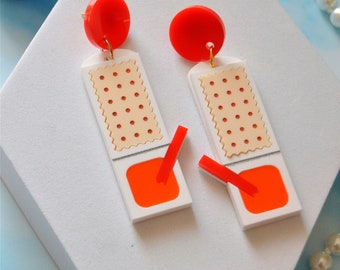 Acrylic Cheese and Crackers Dip Snacks 90s Nostalgic Snack Pack Statement Earrings