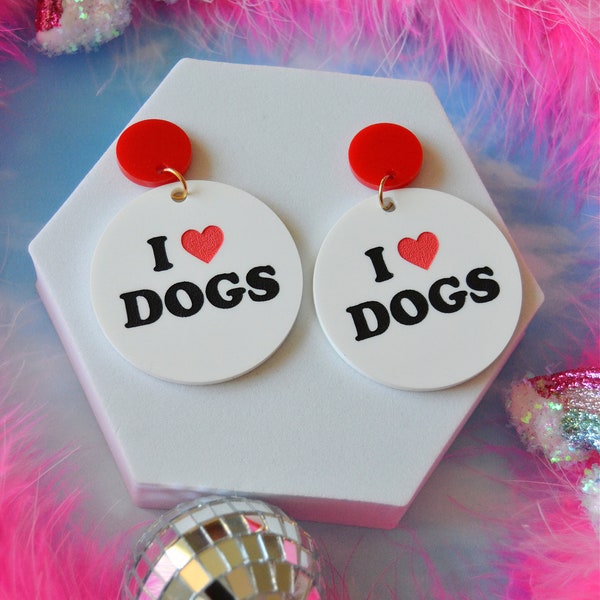 Acrylic I Love Dogs Dog Lover Trendy Statement Earrings
