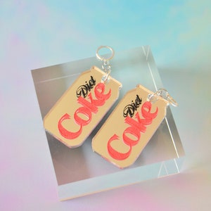 Acrylic Diet Coke Cola Funny Funky Dangle Drop Earrings