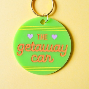Acrylic The Getaway Car Getaway Driver Drive Safe Funny Parody Retro-Style Keychain Keyring