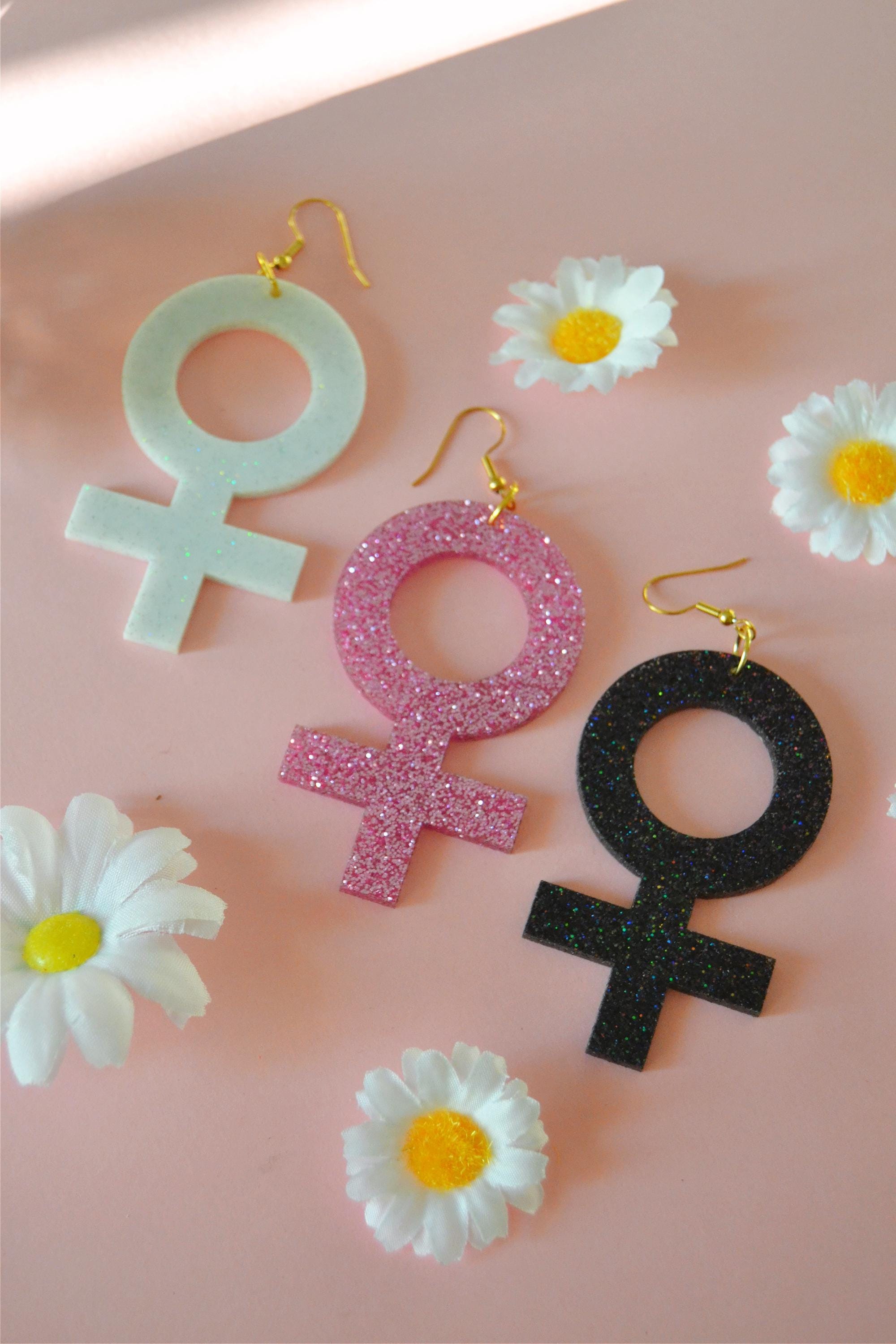 Acrylic Glittery Venus Symbol Feminism Feminist Girl Power Female Empowerment Statement Earrings