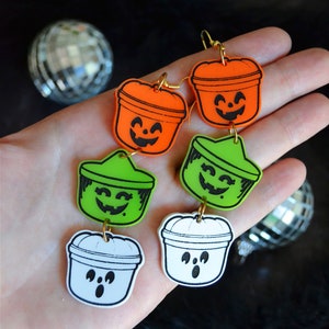 Acrylic Spooky Boo Buckets Fast Food Happy Trick or Treat Retro 80s 90s Statement Halloween Earrings