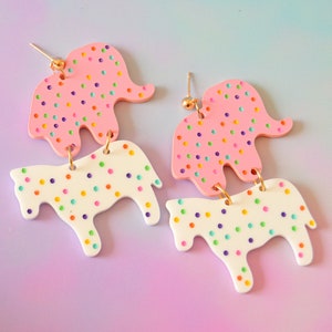 Acrylic Circus Animal Sprinkle Cookies Crackers Dessert Foodie Dangle Statement Earrings