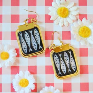 Acrylic Tinned Fish Sardine Lover Italian Summer Foodie Trendy Statement Earrings