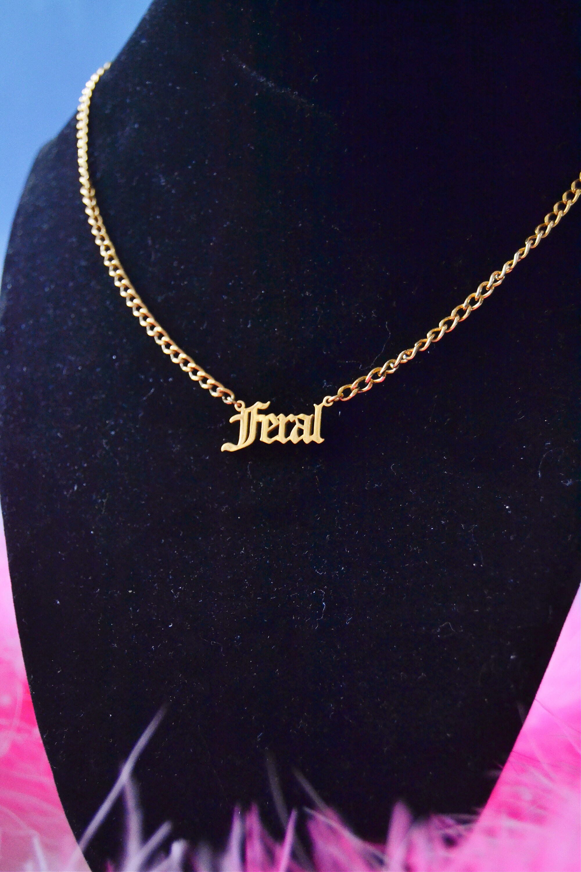 FERAL 18k Gold Plated Stainless Steel Feral Girl Era Baddie Nameplate  Necklace