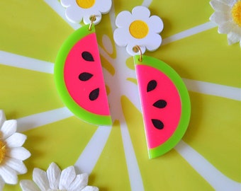 Acrylic Watermelon Fruit Fruity Summer Summertime Kawaii Statement Earrings