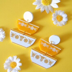 Acrylic Pyrex Butterfly Gold Cinderella Nesting Bowls Statement Vintage Inspired Retro Earrings