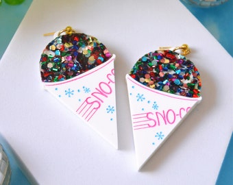 Acrylic Snow Cone Snowcone Frozen Dessert Shaved Ice Dessert Sweet Treat Statement Earrings