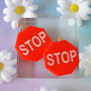 Acryl Stoppschild Verkehrsbau Lustige Statement Ohrringe