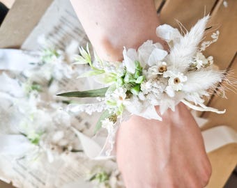 Corsage Dried Flowers Boho Corsage Wedding Corsage Beige Corsage, Bridesmaid Corsage, Boho Corsage, Corsages, Bridal Corsage,Cream Corsage
