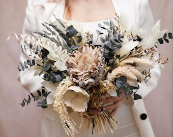 Getrockneter Brautstrauß: Lachsrosen, Boho-Hochzeits-Blumendekor