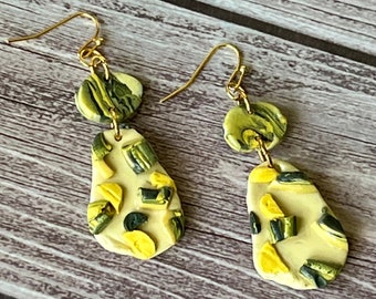 Graziosi orecchini pendenti in oro ipoallergenici "limone e lime", doppi pezzi astratti, tridimensionali, gialli, verdi, regalo di compleanno per la festa della mamma