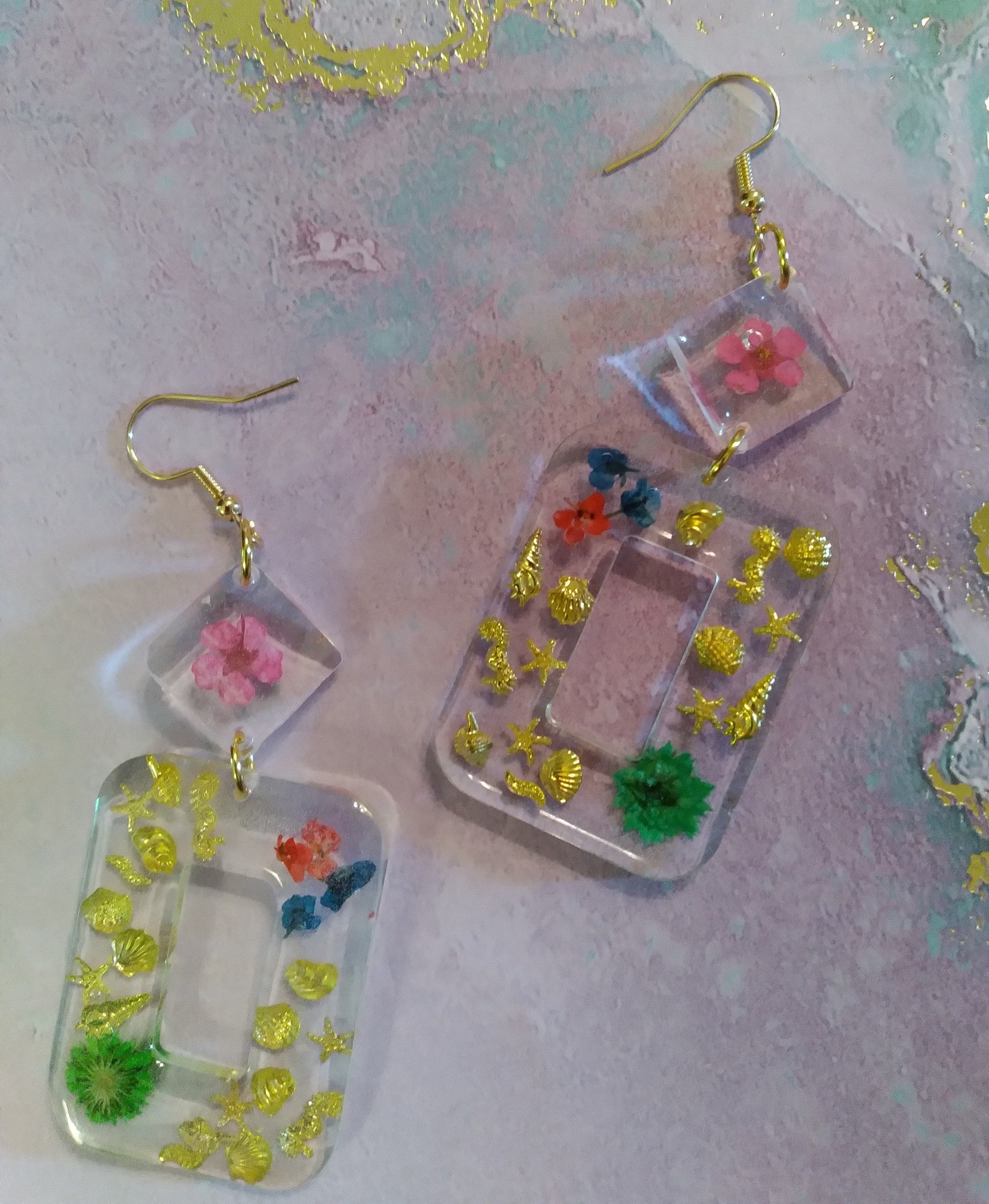 Handmade dangle drop earrings made with epoxy resin real Etsy