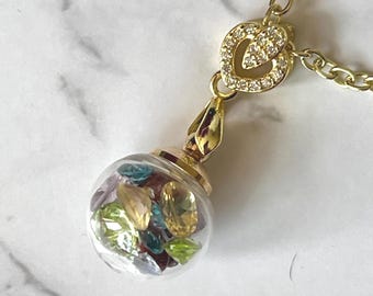 Genuine Faceted Gemstones Jewelry: Hypoallergenic 18K Gold Plated Globe Pendant/Necklace Rhinestones