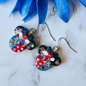 Minnie Mouse 4th of July silver choice of medium or small Disney holiday fashion Independence Day earrings. Medium Only