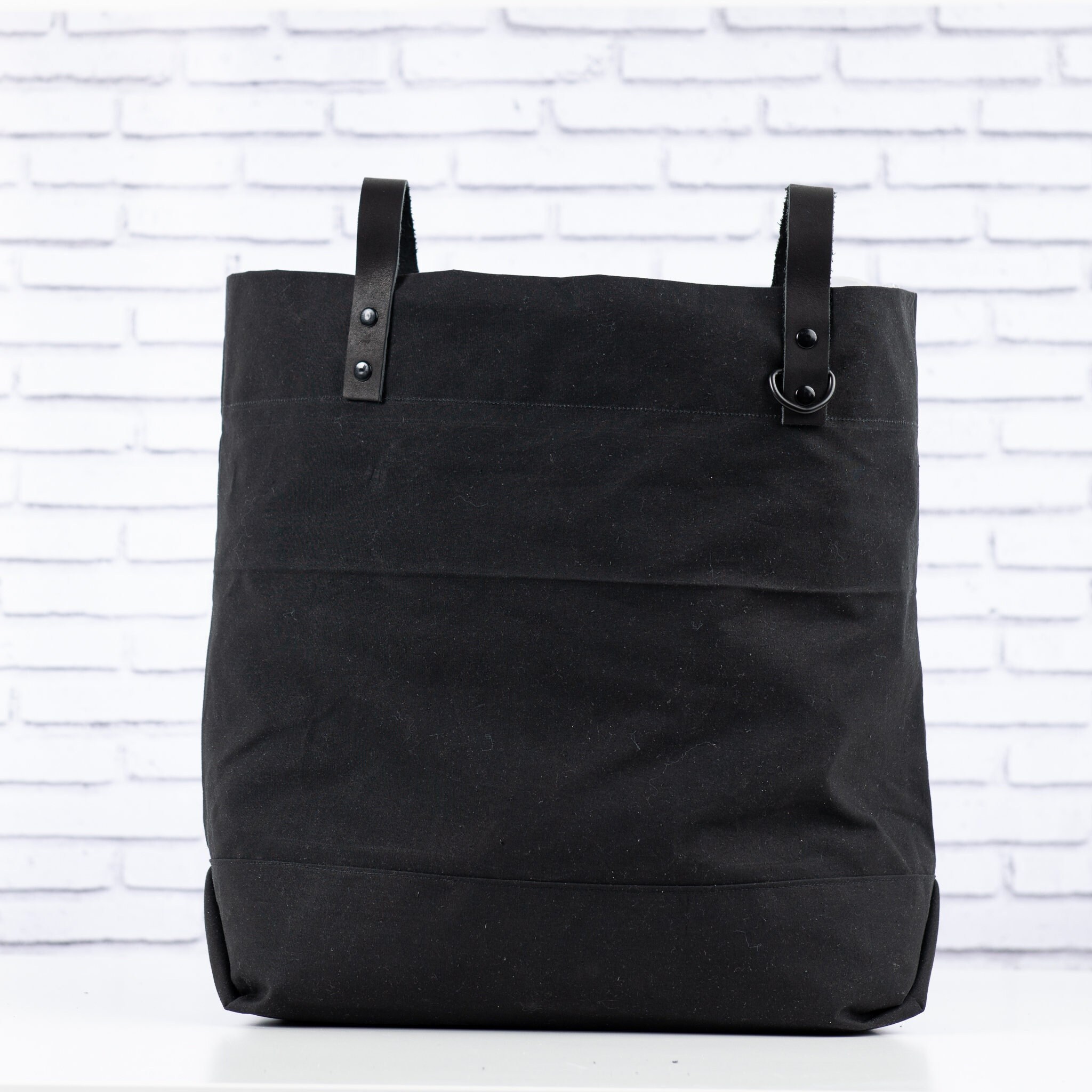 Black Waxed Canvas Portsmith Tote Bag With Black Leather Straps And black-waxed-canvas-portsmith-tote-bag-with-black-leather-straps-and