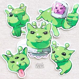 Alien Cat Holographic Stickers | Waterproof Glossy Vinyl