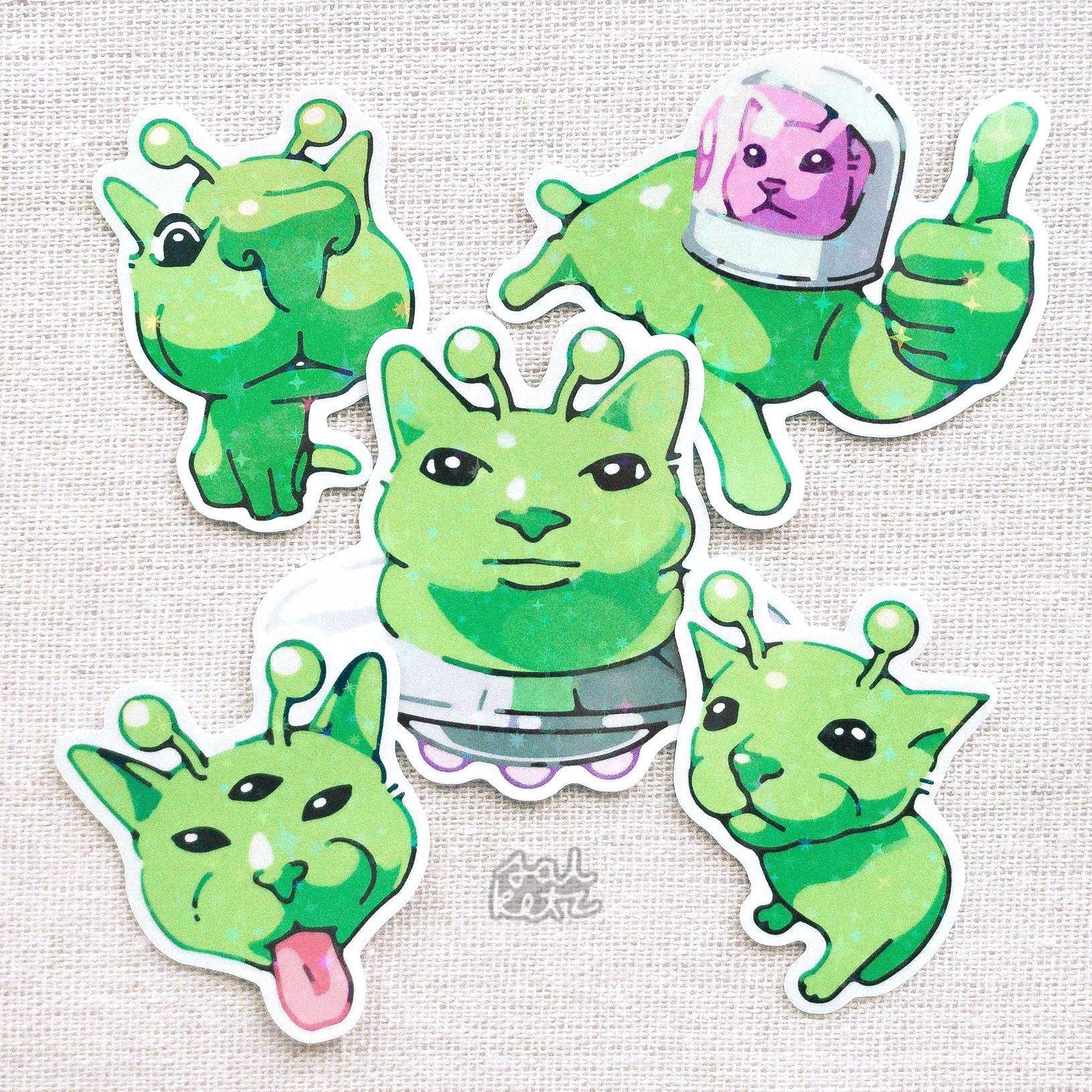 Holographic Vinyl Stickers | Alien Cats | Glossy & Waterproof