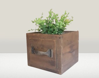 Brown Drawer with Metal Handle, Wooden Plant Pot, Décor for Balcony or Porch