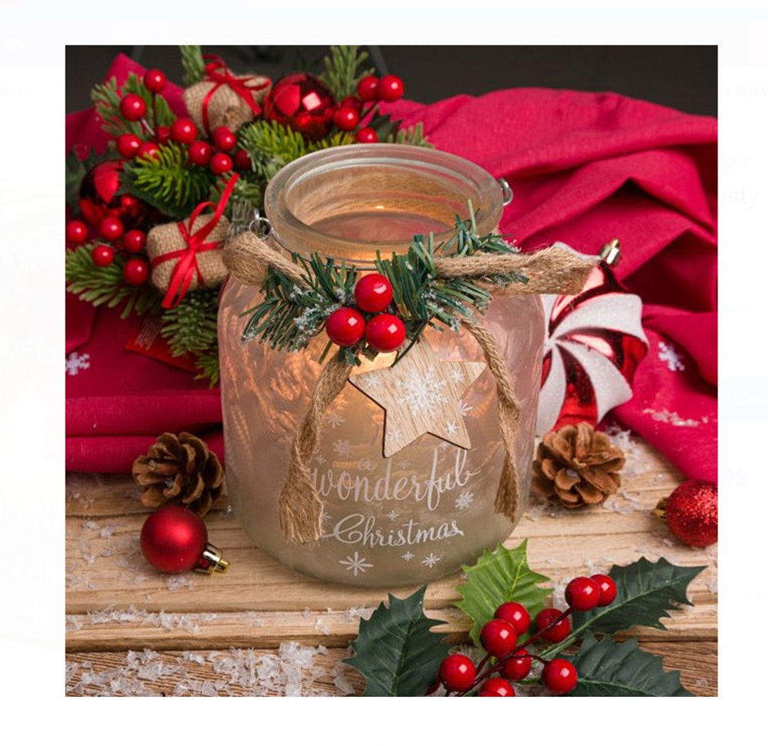 White Frosty Glass Candle Holder Christmas Table Centerpiece Etsy