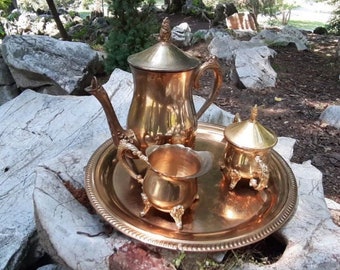 Elegant Brass Coffee Set with Creamer & Sugar Bowl, Vintage Decor for Coffee Lovers