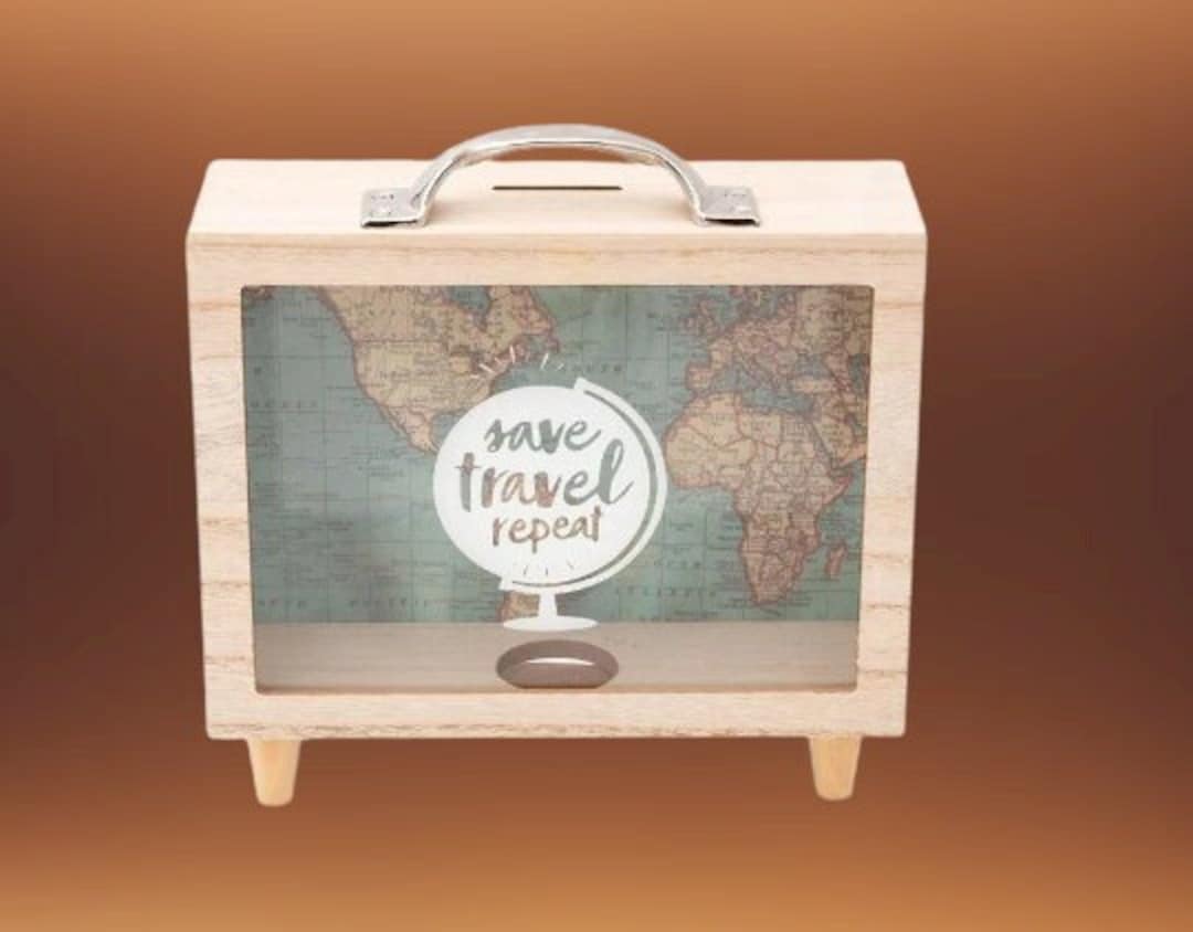 Hucha Maleta con Mapa Mundial - Ahorrar para viajar
