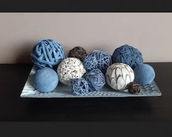 12 Blue and White Decorative Balls for Wedding and Beach Décor