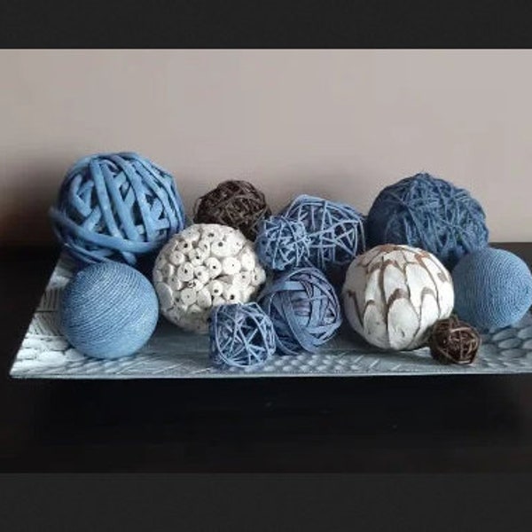 12 Blue and White Decorative Balls for Wedding and Beach Décor